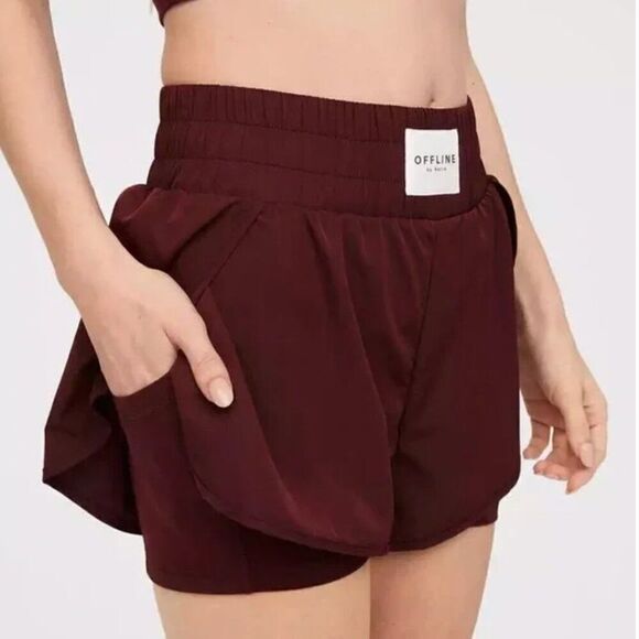 Aerie Offline The Hugger burgundy shorts size XXL NWT - Picture 1 of 13